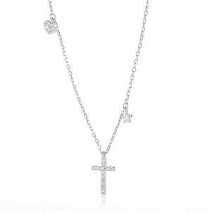 925 Silver Heart Cross Pendant Necklace for Women, Bohemian Jewelry Gift