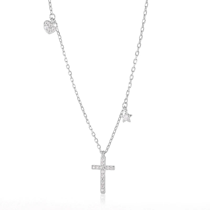 925 Silver Heart Cross Pendant Necklace for Women, Bohemian Jewelry Gift