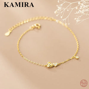 925 Silver Rose Flower Heart Bracelet for Women Party Fine Jewelry Gift