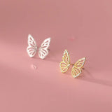 925 Silver Butterfly Piercing Stud Earrings Romantic Hollow Sweet