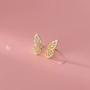 925 Silver Butterfly Piercing Stud Earrings Romantic Hollow Sweet