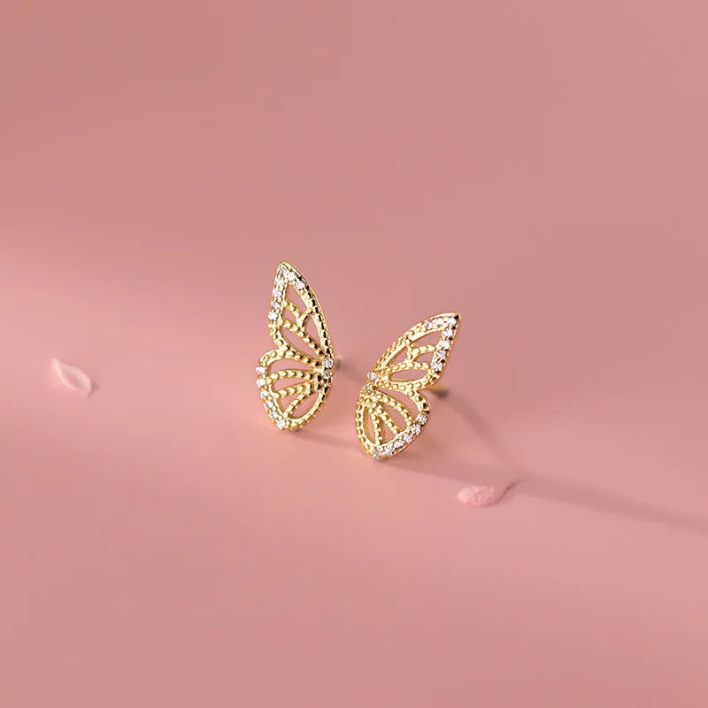 925 Silver Butterfly Piercing Stud Earrings Romantic Hollow Sweet