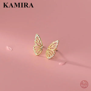 925 Silver Butterfly Piercing Stud Earrings Romantic Hollow Sweet
