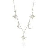 925 Silver Zircon Star Moon Necklace for Women