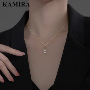 925 Silver Crystal Zircon Pendant Necklace Women Party Jewelry Gift