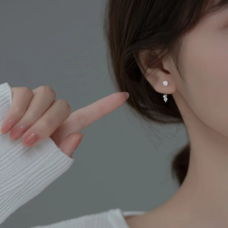 925 Silver Zircon Spiral Bead Stud Earrings for Women