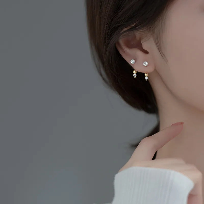 925 Silver Zircon Spiral Bead Stud Earrings for Women