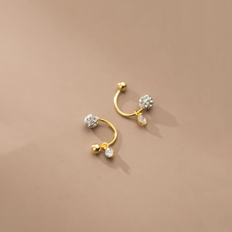 925 Silver Zircon Spiral Bead Stud Earrings for Women