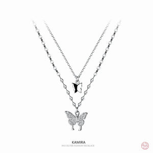 925 Silver Butterfly Necklace Double Layer Clavicle Chain Pendant