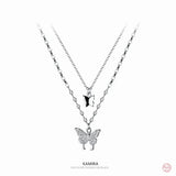 925 Silver Butterfly Necklace Double Layer Clavicle Chain Pendant