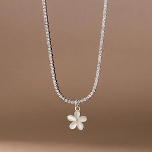 925 Silver Flower Zircon Necklace for Women Birthday Gift