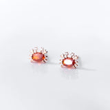 925 Silver Red Zircon Crab Stud Earrings for Women