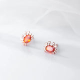 925 Silver Red Zircon Crab Stud Earrings for Women