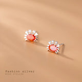 925 Silver Red Zircon Crab Stud Earrings for Women