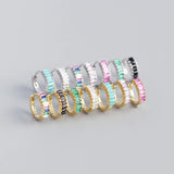 925 Sterling Silver Rainbow Zircon Round Stud Earrings Gothic Jewelry