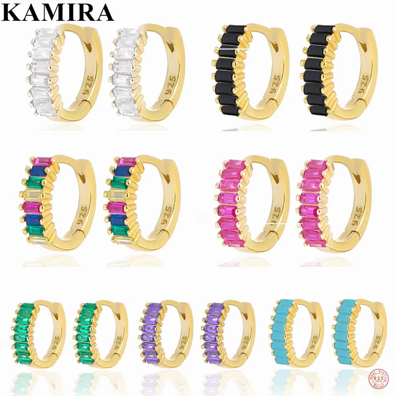 925 Sterling Silver Rainbow Zircon Round Stud Earrings Gothic Jewelry