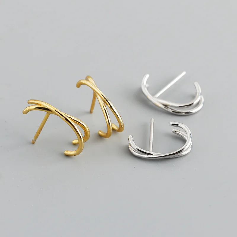 925 Silver Vintage Geometric Cross Stud Earrings for Women