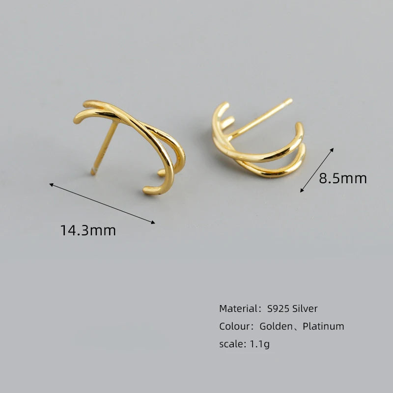 925 Silver Vintage Geometric Cross Stud Earrings for Women