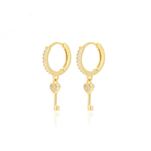 925 Sterling Silver Vintage Love Heart Key Tassel Stud Earrings for Women