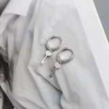 925 Sterling Silver Vintage Love Heart Key Tassel Stud Earrings for Women