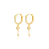 925 Sterling Silver Vintage Love Heart Key Tassel Stud Earrings for Women