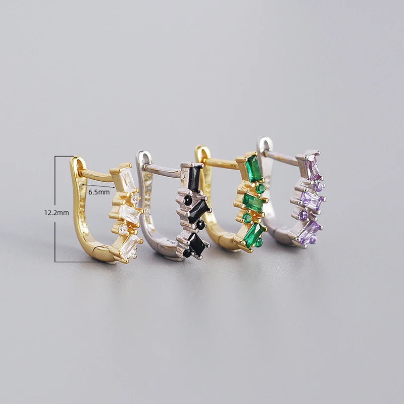 925 Silver Vintage Square U Colour Zircon Stud Earrings for Women