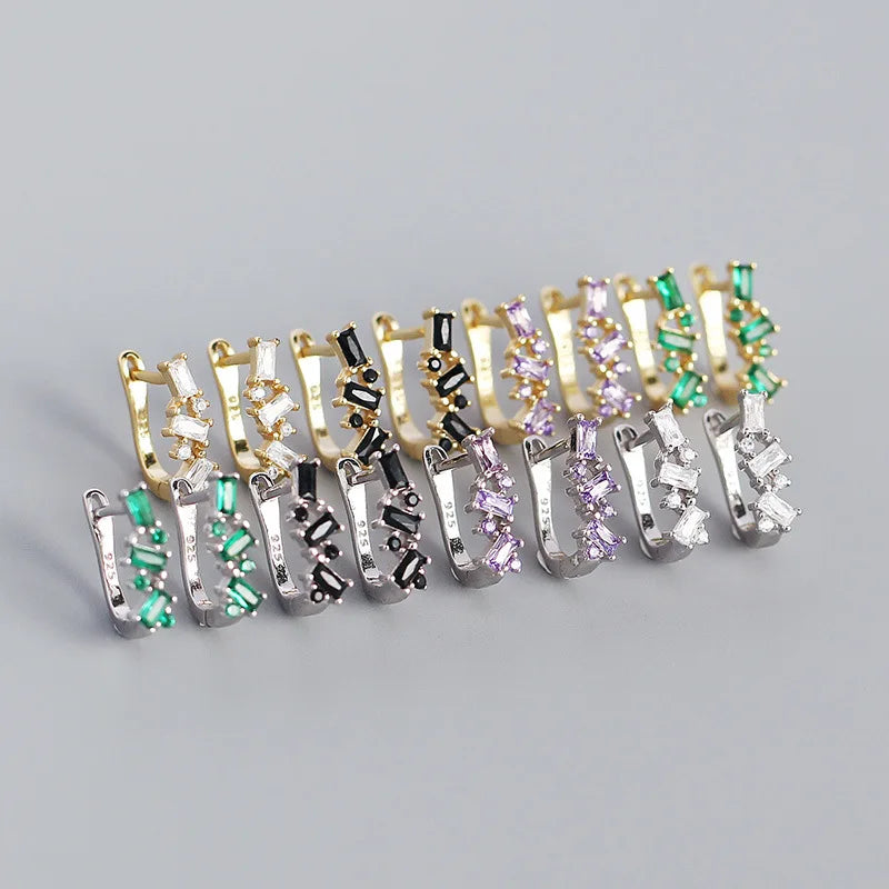 925 Silver Vintage Square U Colour Zircon Stud Earrings for Women