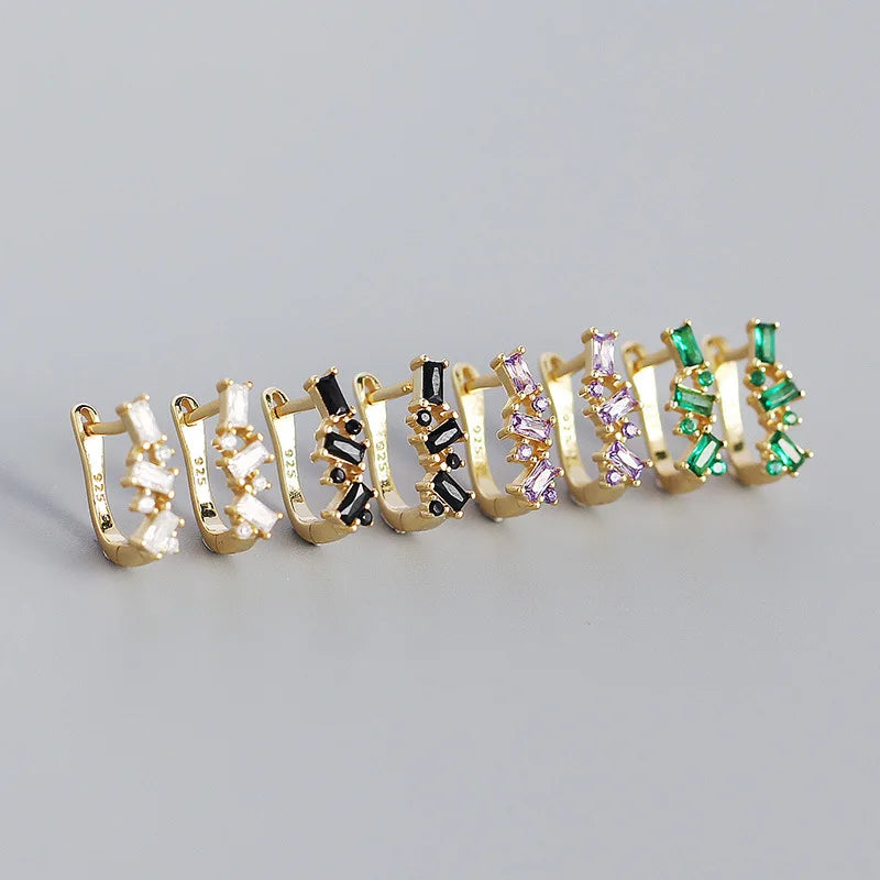 925 Silver Vintage Square U Colour Zircon Stud Earrings for Women