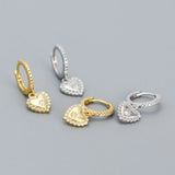 925 Silver Zircon Heart Stud Earrings Women Party Banquet Birthday Gift