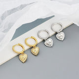 925 Silver Zircon Heart Stud Earrings Women Party Banquet Birthday Gift