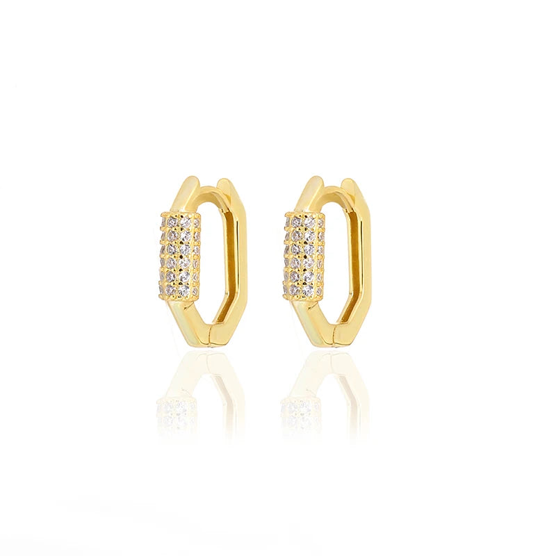 925 Silver Crystal Small Hoop Earrings Geometric CZ Wedding Jewelry