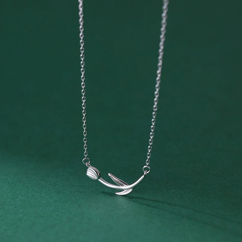 925 Sterling Silver Tulip Necklace for Women Sweet Collarbone Chain