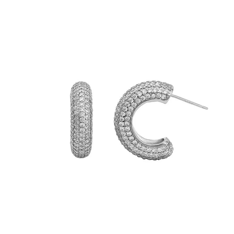 925 Silver C-shaped Earrings with Zirconia for Women Wedding