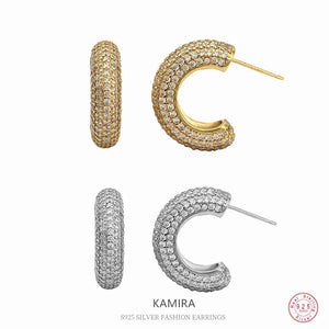 925 Silver C-shaped Earrings with Zirconia for Women Wedding
