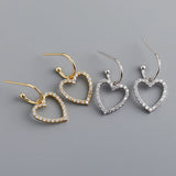 925 Silver Heart Drop Earrings Piercing Dangle Jewelry