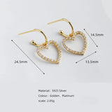 925 Silver Heart Drop Earrings Piercing Dangle Jewelry
