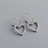 925 Silver Heart Drop Earrings Piercing Dangle Jewelry