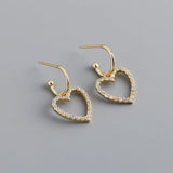 925 Silver Heart Drop Earrings Piercing Dangle Jewelry