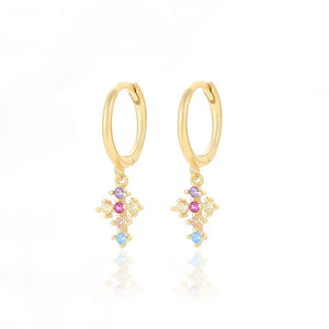 925 Silver Cuban Cross Zircon Huggie Stud Earrings - Women's Charms Jewelry