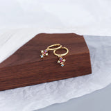 925 Silver Cuban Cross Zircon Huggie Stud Earrings - Women's Charms Jewelry