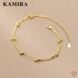 925 Silver Cuban Double Bead Anklet Wedding Jewelry