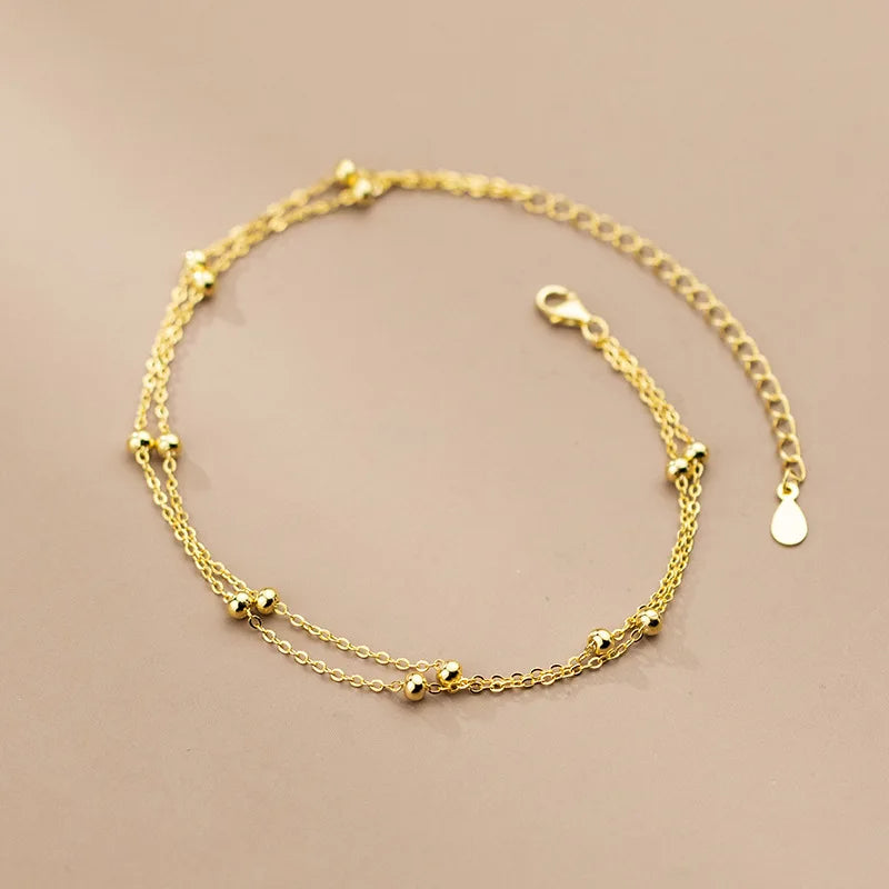 925 Silver Cuban Double Bead Anklet Wedding Jewelry