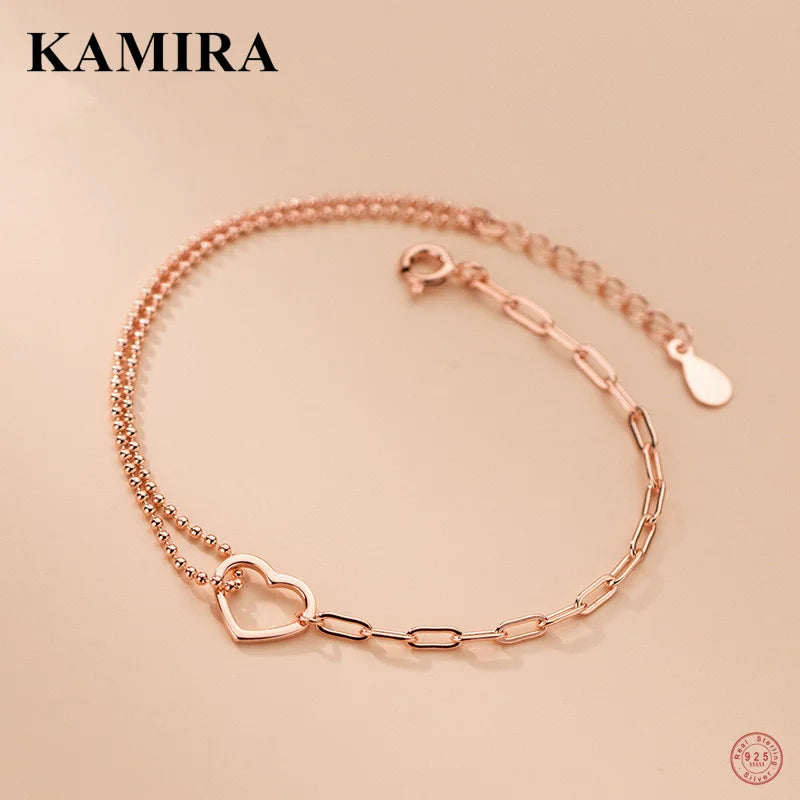 925 Silver Cuban Heart Link Bracelet for Women