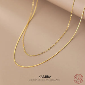 925 Silver Double Collarbone Chain Necklace for Women