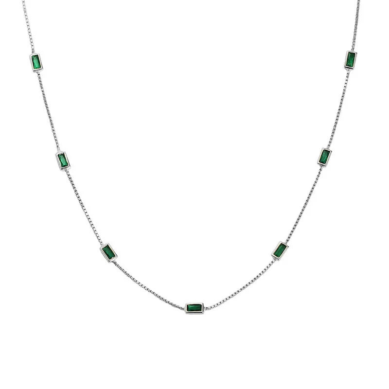 925 Sterling Silver Green Zircon Necklace for Women Collarbone Part
