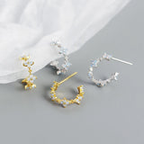 925 Sterling Silver Romantic Flower Zircon Stud Earrings