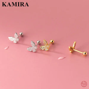 925 Silver Butterfly Zircon Stud Earrings Romantic Jewelry