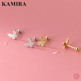 925 Silver Butterfly Zircon Stud Earrings Romantic Jewelry