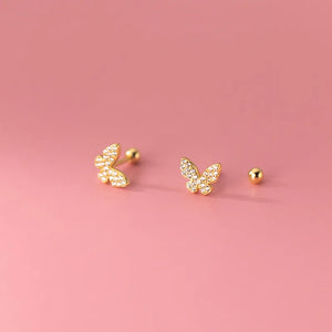 925 Silver Butterfly Zircon Stud Earrings Romantic Jewelry