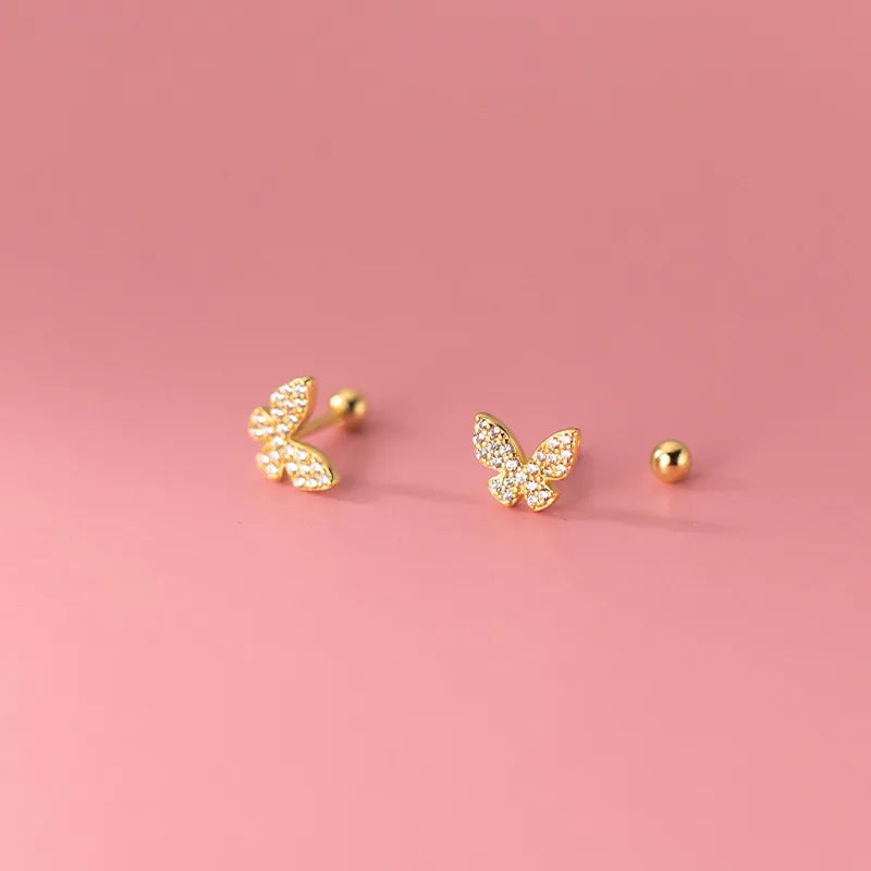 925 Silver Butterfly Zircon Stud Earrings Romantic Jewelry